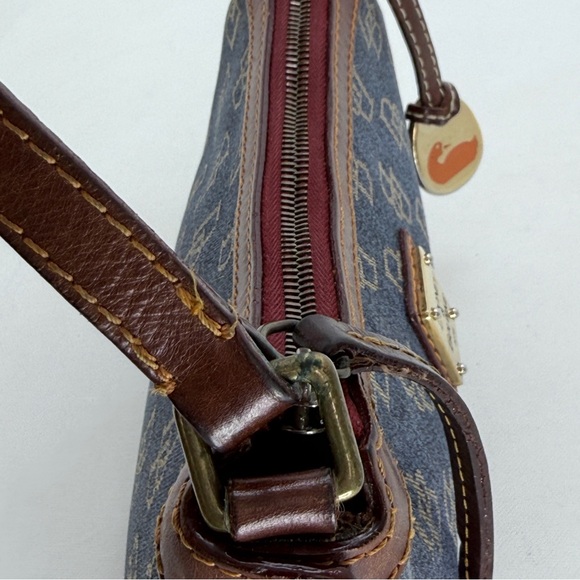 Dooney & Bourke Denim Monogram Mini Shoulder Bag Top Zip Blue Brown Leather Y2K - Picture 13 of 16